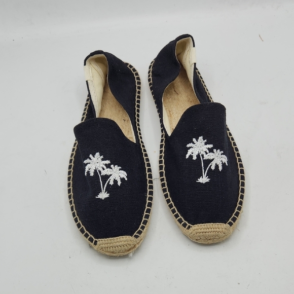 Soludos Palm Tree Embroidered Espadrille Linen Smoking Slippers In Black Size 10 - Picture 1 of 14